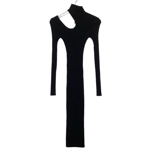 ANINE BING Size XS NWT Victoria Black Ribbed Midi Cutout Sweater Dress Cut Out - Picture 6 of 14